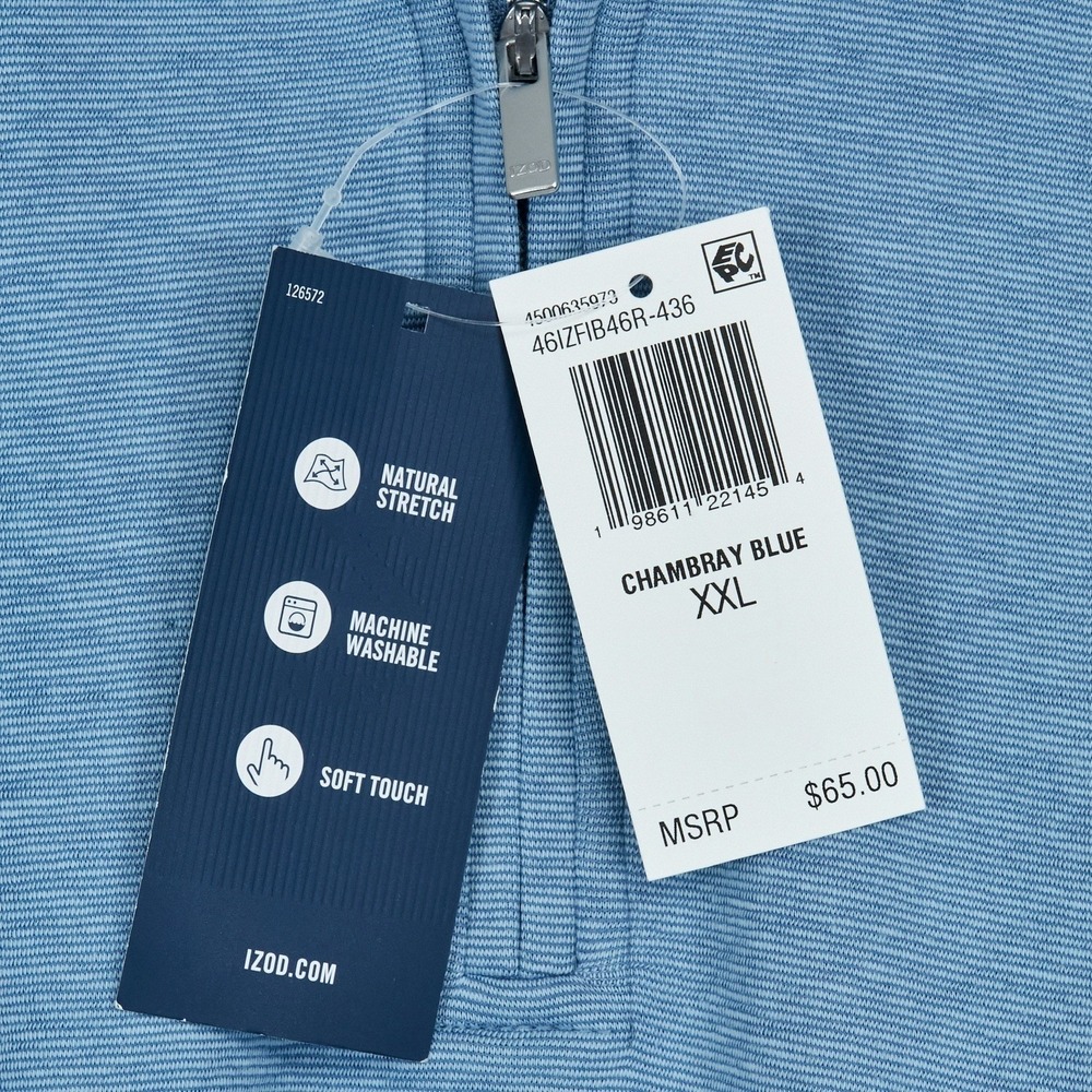 IZOD Pullover Mens XXL Chambray Blue Quarter Zip Comfort Performance Cott Blend - Picture 7 of 15